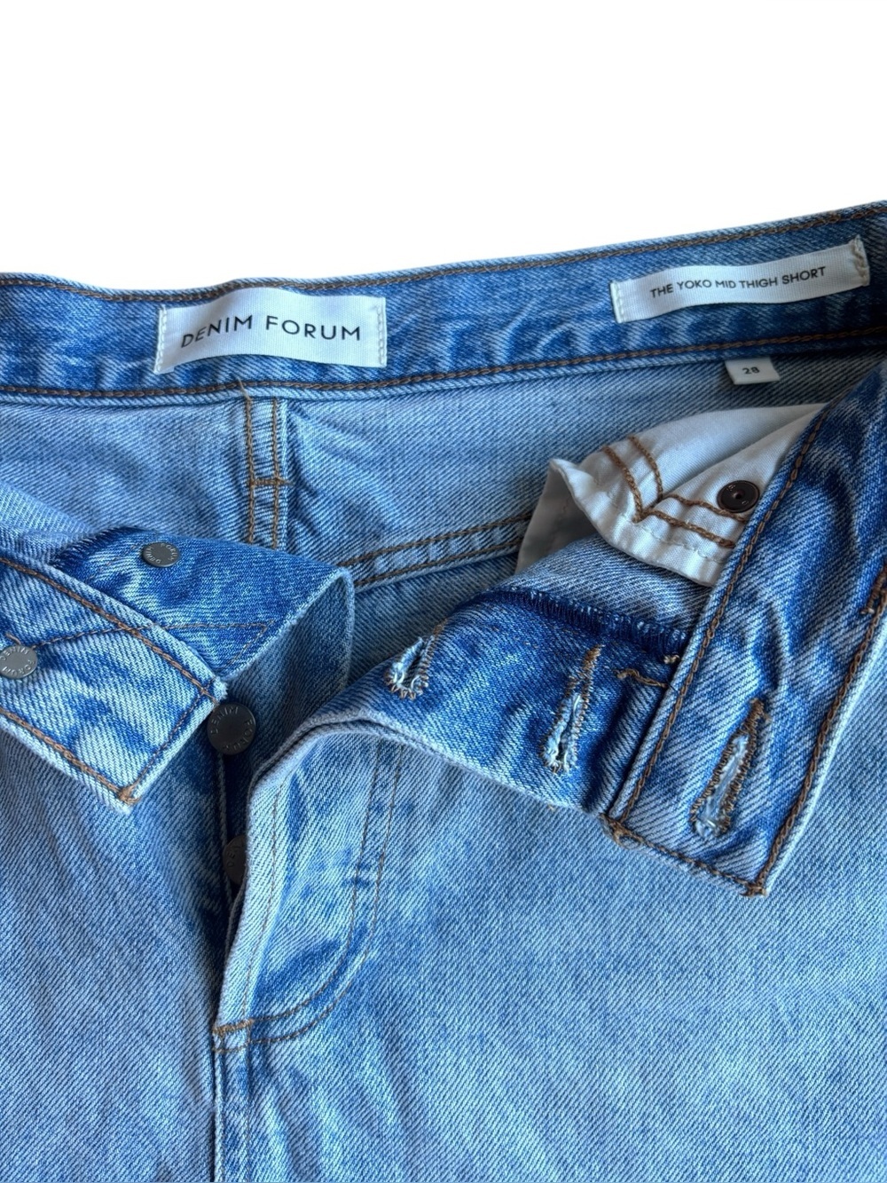 Denim Forum The Yoko Mid Thigh Short Size 28 High Rise Raw Hem Jean Shorts